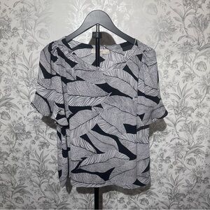 LOFT Black and White Leaf Pattern Blouse